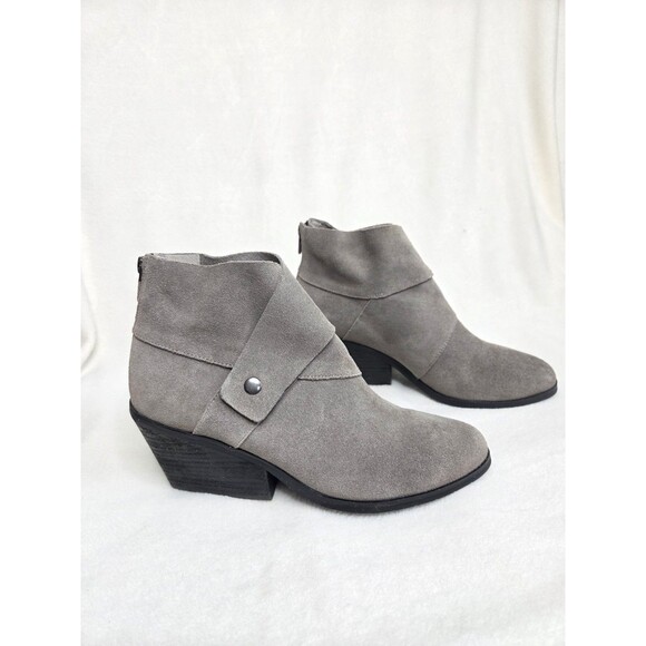 EILEEN FISHER Billie Tag Wrap Gray Ankle Boot Suede Leather Chelsea Block 10 - Picture 1 of 15